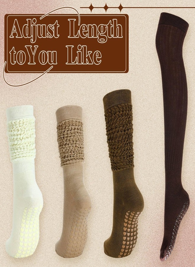Maiteenly 8 Pairs Pilates Socks with Grips for Women Winter Non Slip Long Yoga Grippy Slouch Scrunch Slipper Socks Bulk for Women Warm Ladies Cozy Barefoot Barre Pregnant Hospital Workout Winter - Image 4